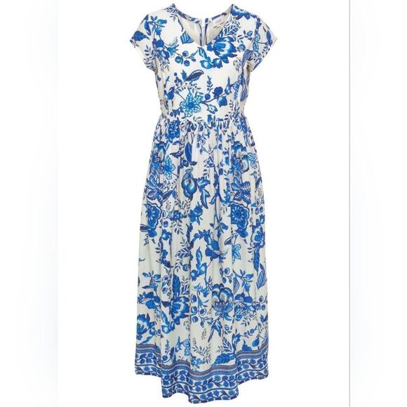 Blue and White Floral Print Midi Dress Size M - Picture 2 of 2